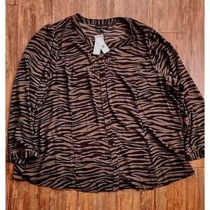 Nwt Lane Bryant Top Womens Size 26 Dark Olive Green And Black Zebra Print